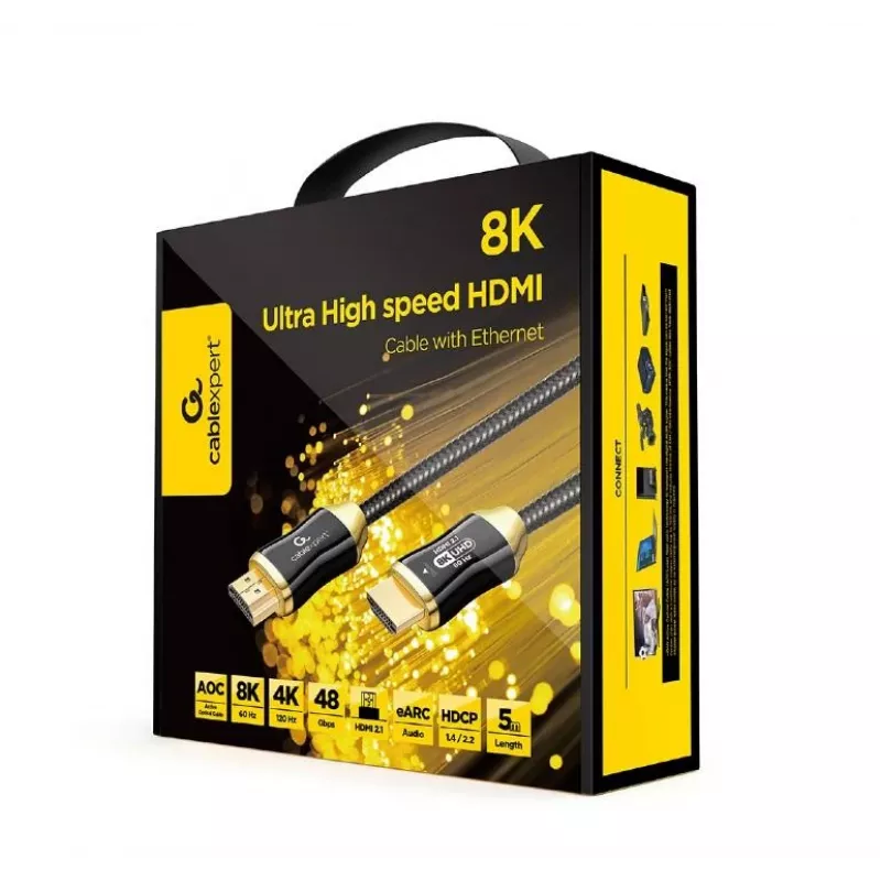 HDMI-kaapeli Gembird CCBP-HDMI8K-AOC-5M — HDMI 2.1, 48 Gbit/s, 5 m, kullatut liittimet