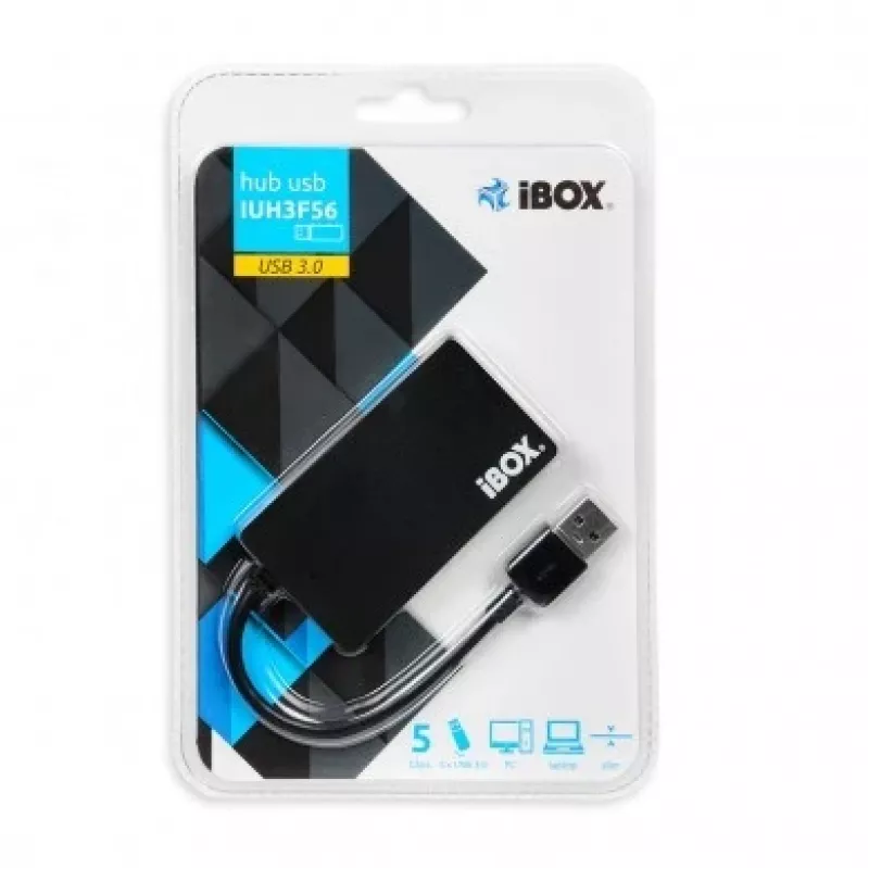 iBox IUH3F56 USB-keskitin USB 3.2 Gen 1 (3.1 Gen 1) Type-A 5000 Mbit/s musta