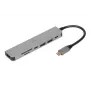 Telakkakeskitin IBOX IUH3SL4K USB Type-C 5 Gbit/s, HDMI 4K@30Hz, PD jopa 100 W, 2x USB-A, 2x USB-C, kortinlukija, hopea