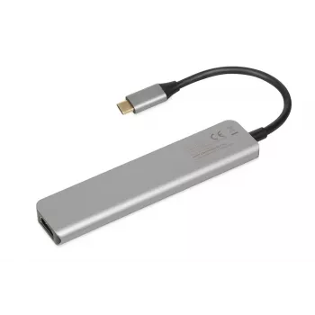Telakkakeskitin IBOX IUH3SL4K USB Type-C 5 Gbit/s, HDMI 4K@30Hz, PD jopa 100 W, 2x USB-A, 2x USB-C, kortinlukija, hopea