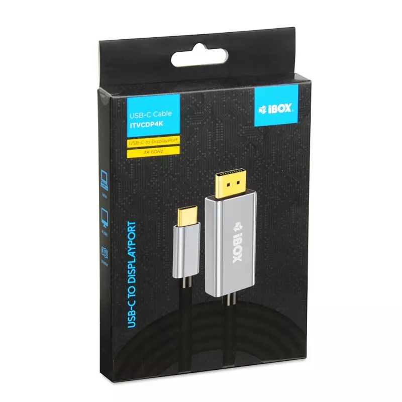 Videokaapelisovitin IBOX ITVCDP4K USB Type-C – DisplayPort 1,8 m musta