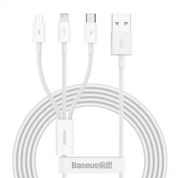 USB-kaapeli Baseus Superior USB 2.0 1,5 m USB A USB C/Micro USB A/Lightning valkoinen