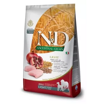 FARMINA N&D ANCESTRAL GRAIN DOG LIGHT - KANA, SPELTTI, KAURA JA GRANAATTIOMENA AIKUISILLE KESKIKOKOISILLE & SUURILLE 12 kg