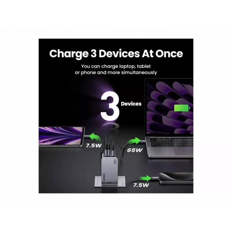 UGREEN sisälaturi Nexode Pro 3-porttinen GaN PD pikalaturi 2 USB Type-C