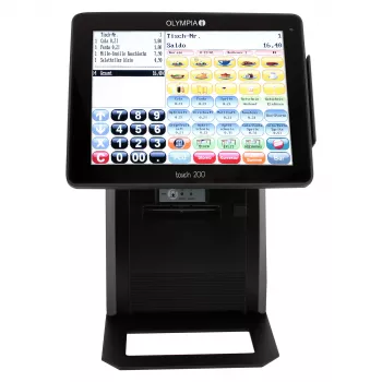 All-in-One-kassajärjestelmä Olympia Touch 200 TSE – 24,6 cm (9,7″) TFT-kosketusnäyttö, lämpötulostin 170 mm/s, SD-kortti, musta