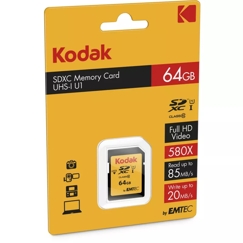 Kodak SDXC Premium -muistikortti, 64 GB, UHS-I U1 V10, Class 10 (EKMSD64GXC10K)