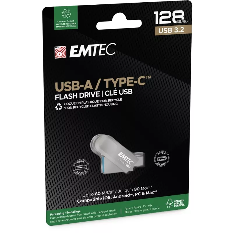 USB-muistitikku Emtec 128 GB USB Type-A USB Type-C D280