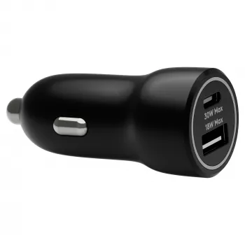 Autolaturi d bramante re-charge — USB-C 30W + USB-A 18W, 12–24V, musta