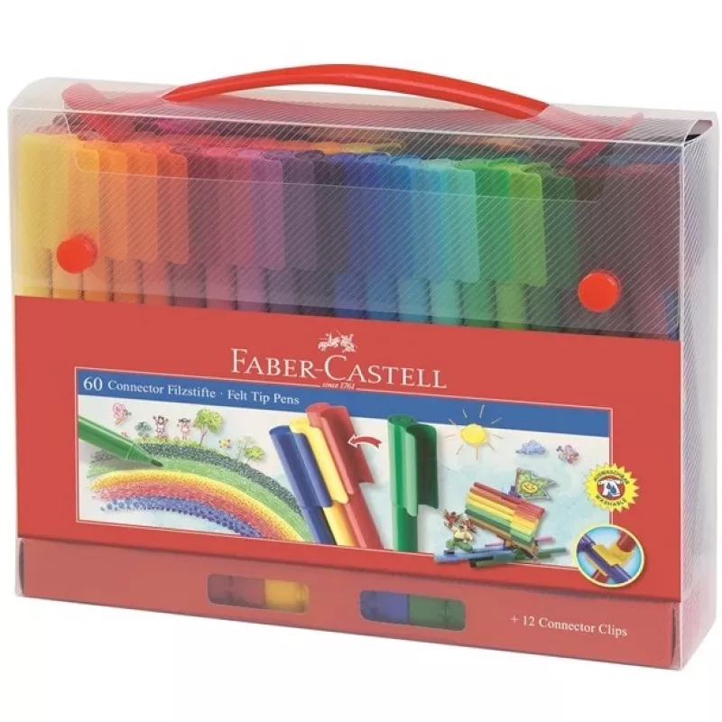 Faber-Castell CONNECTOR huopakynät 155560, 60 kynän kotelo, eri värejä