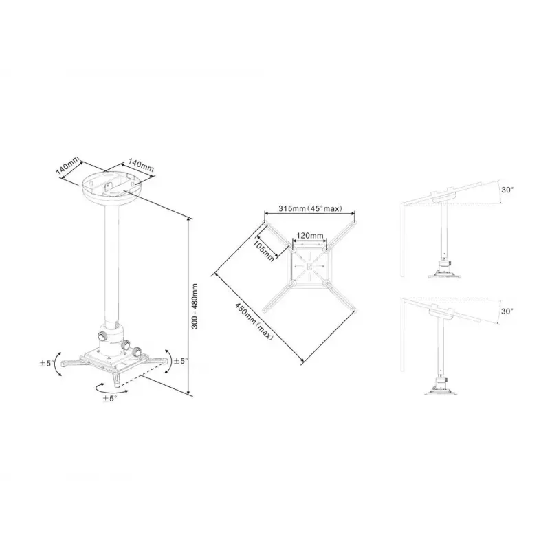 Kattokiinnike Multibrackets M Universal Projector 300-480 hienosäädöllä