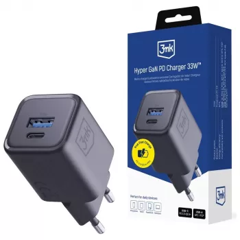 Laturi 3MK Hyper Charger PD 33W GaN QC4+ musta — 33W PD-pikalaturi GaN-teknologialla
