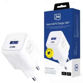 Seinä laturi 3MK Hyper Charger PD 33W GaN QC4+ valkoinen – USB-C PD 33W, GaN, Quick Charge 4+