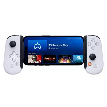 Peliohjain Backbone One for iPhone PlayStation Edition valkoinen – johdollinen Lightning-ohjain PC:lle, PlayStationille, Xboxille, iOS:lle