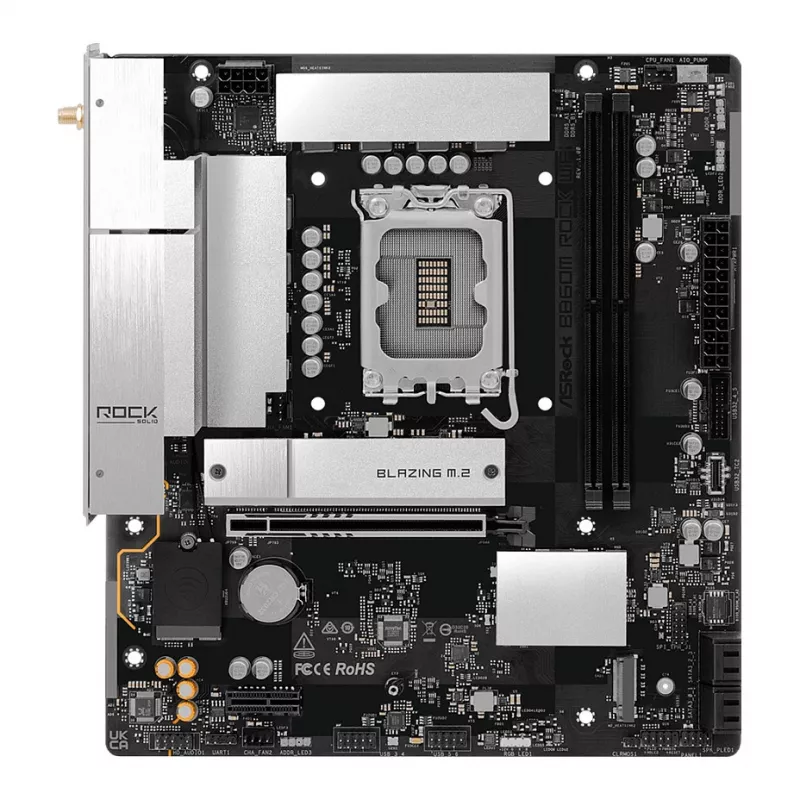 Emolevy ASRock B860M Rock WiFi (mATX, Intel LGA 1851, DDR5, HDMI, DisplayPort)