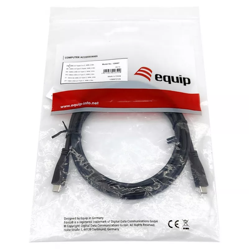 EQUIP USB 2.0 Type-C–Type-C-kaapeli M/M 0,3 m PD 60 W, 0,48 Gbit/s, nikkelöidyt koskettimet, musta