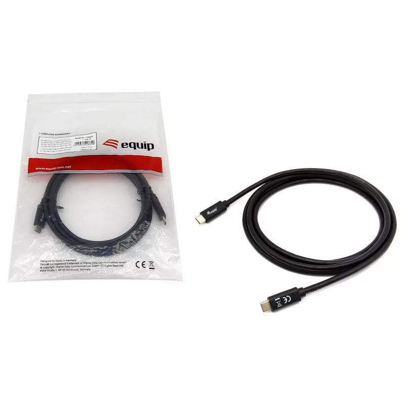 USB-C–USB-C-kaapeli EQUIP 128348, USB 3.2 Gen 1 (5 Gbit/s), PD 60 W, 0,5 m, musta