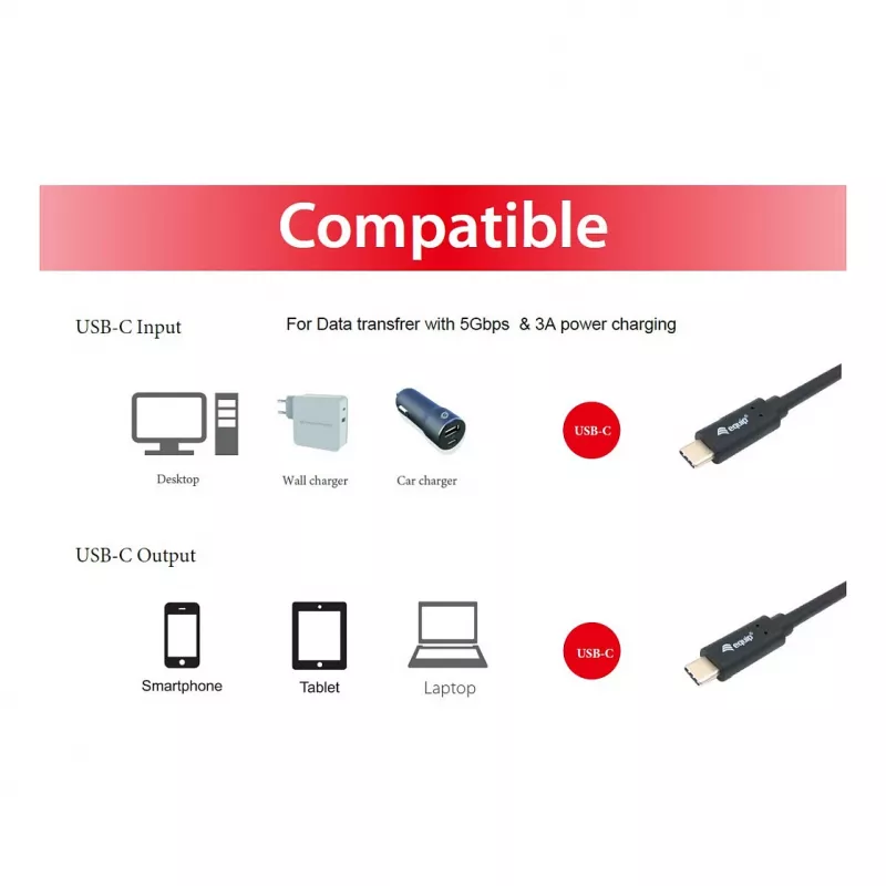 USB-C–USB-C-kaapeli EQUIP 128348, USB 3.2 Gen 1 (5 Gbit/s), PD 60 W, 0,5 m, musta