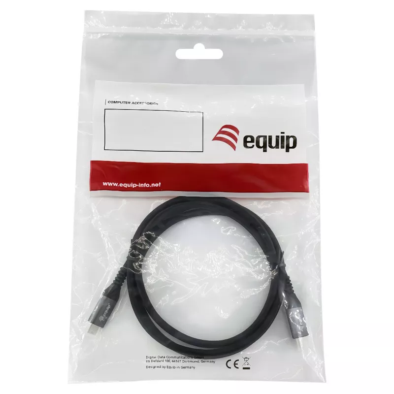 USB4 Gen3x2 C–C-kaapeli EQUIP 128380, 0,5 m, PD 3.1 240W, 40 Gbps, 8K/60Hz, musta
