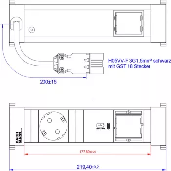 Bachmann 916.505 Power Frame pieni jatkojohto, 1x Schuko, 1x USB-C 30 W, 0,2 m