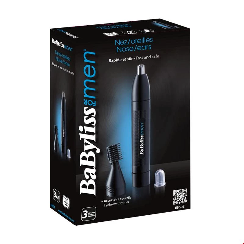 Tarkkuustrimmeri BABYLISS E652E korville ja nenälle, musta, AA-paristo