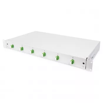 Kuitujatkosrasia DIGITUS DN-96330/9APC 1U, varustettu 6x LC-APC DX, OS2, polymeeri/teräs, vaaleanharmaa