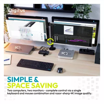 KVM-kytkin DIGITUS DS-12856 USB-C/USB-A 2-porttinen Dual HDMI 4K60Hz (USB 3.2 Gen 1)