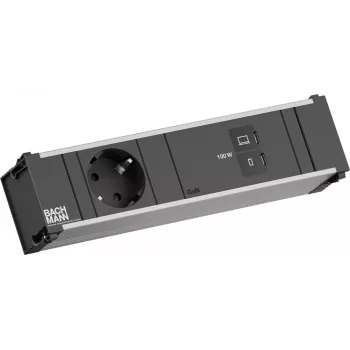 Bachmann CONI BM0023770 asennusmoduuli 1x CEE7/3-pistorasia 1x USB-C/C 100W musta L=0,2m