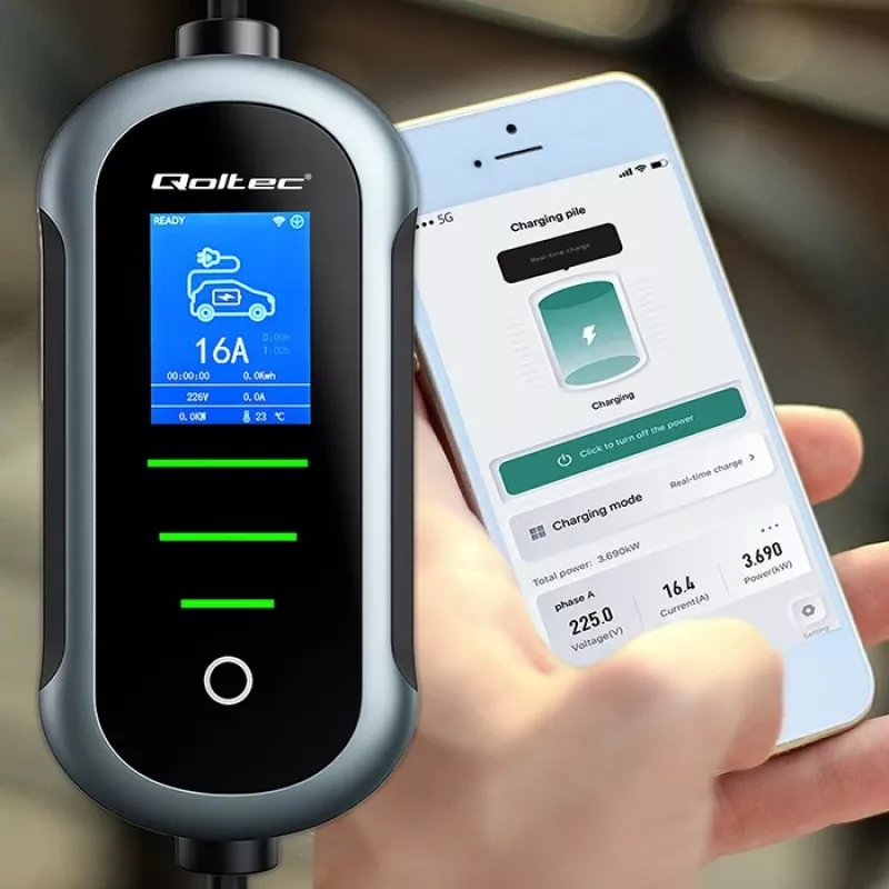 Sähköauton laturi QOLTEC 11 kW 400 V CEE 16 A WiFi:llä