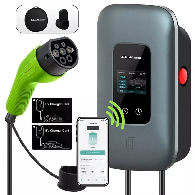 Sähköauton latausasema QOLTEC 3-vaiheinen 22 kW 32 A WLAN:lla (malli 52723)