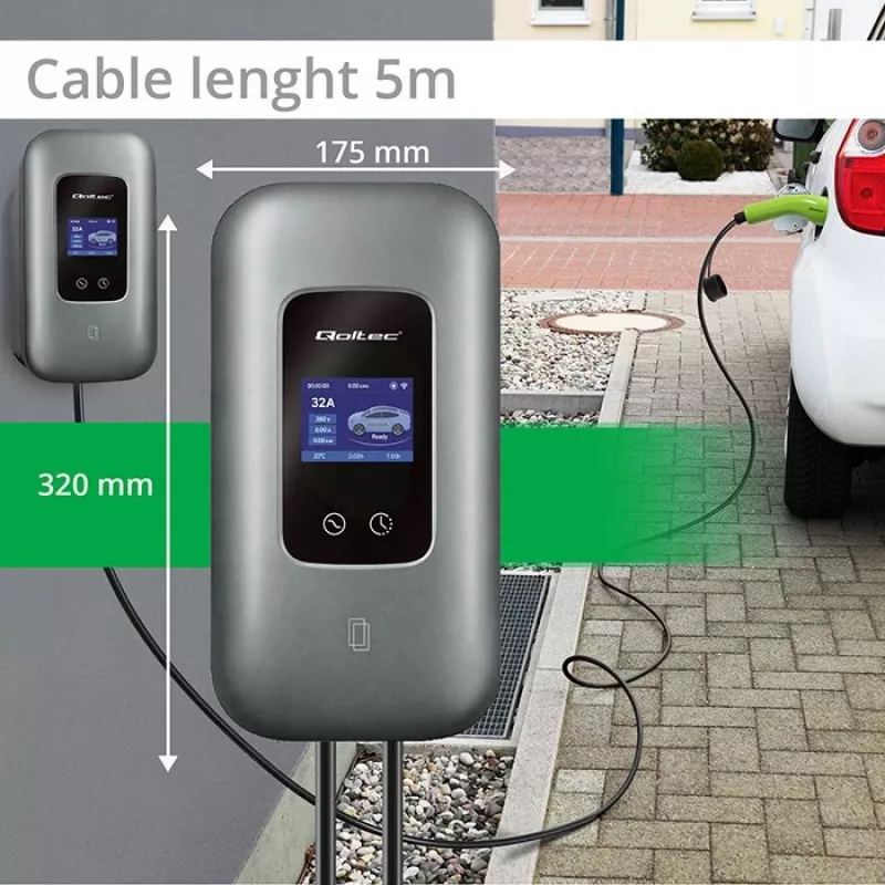 Sähköauton latausasema QOLTEC 3-vaiheinen 22 kW 32 A WLAN:lla (malli 52723)