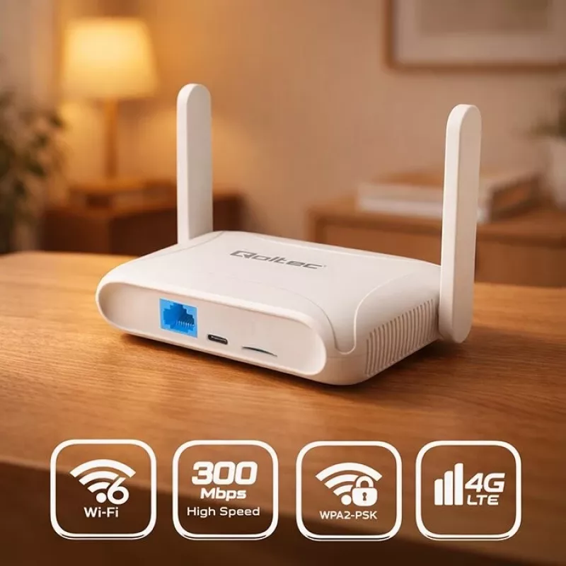 Reititin QOLTEC 56980 – 4G LTE -mobiilireititin Wi‑Fi 6:lla
