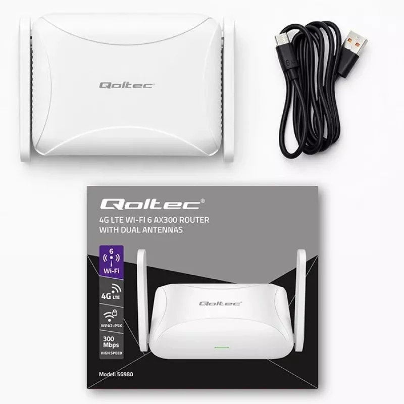 Reititin QOLTEC 56980 – 4G LTE -mobiilireititin Wi‑Fi 6:lla