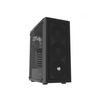 Fury Shobo SH8F Midi Tower -tietokonekotelo — musta, ikkunalla, ilman virtalähdettä, 2×USB 3.0, 1×USB 2.0, 2×audio, sisältää 4×120mm tuuletinta