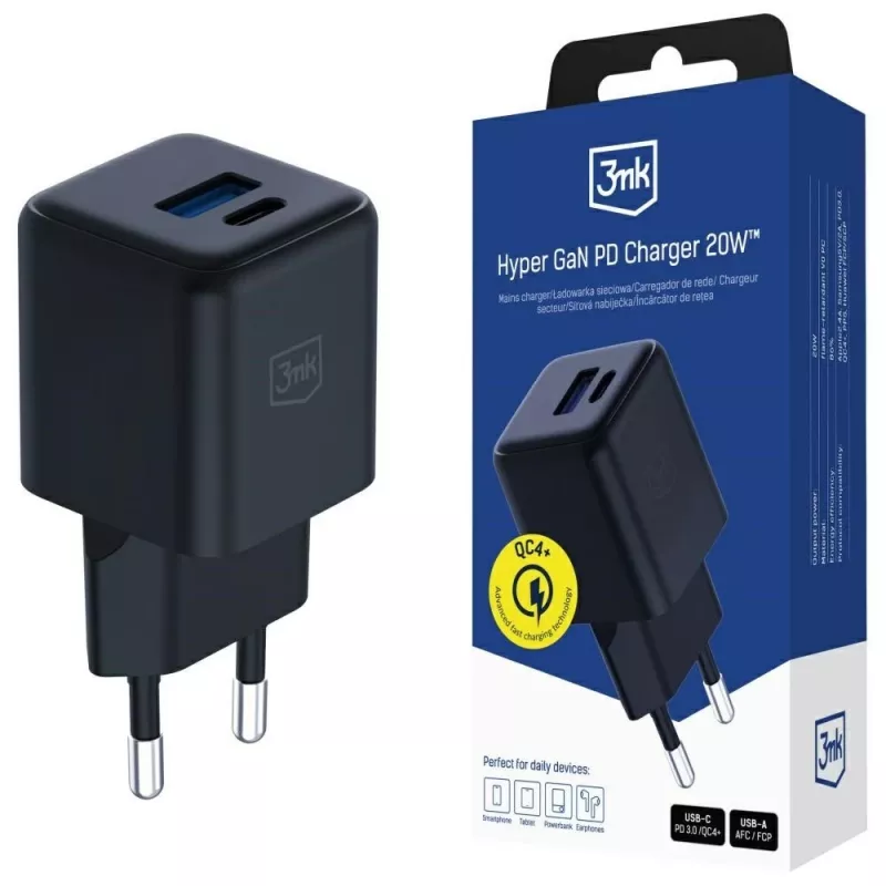 Laturi 3MK Hyper GaN 20W QC4+ USB-C pikalaturi 20 W, GaN, QC4+