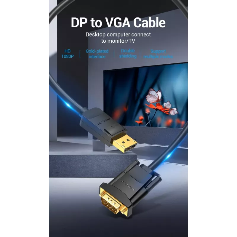 DP–VGA-kaapeli 2M/SCHWARZ musta Hblbh Vention