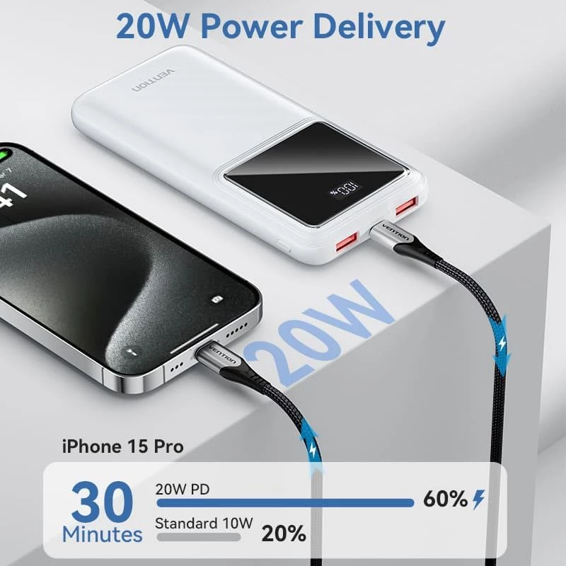Powerbank USB 10000MAH 22.5W/SCHWARZ musta FHKB0 Vention