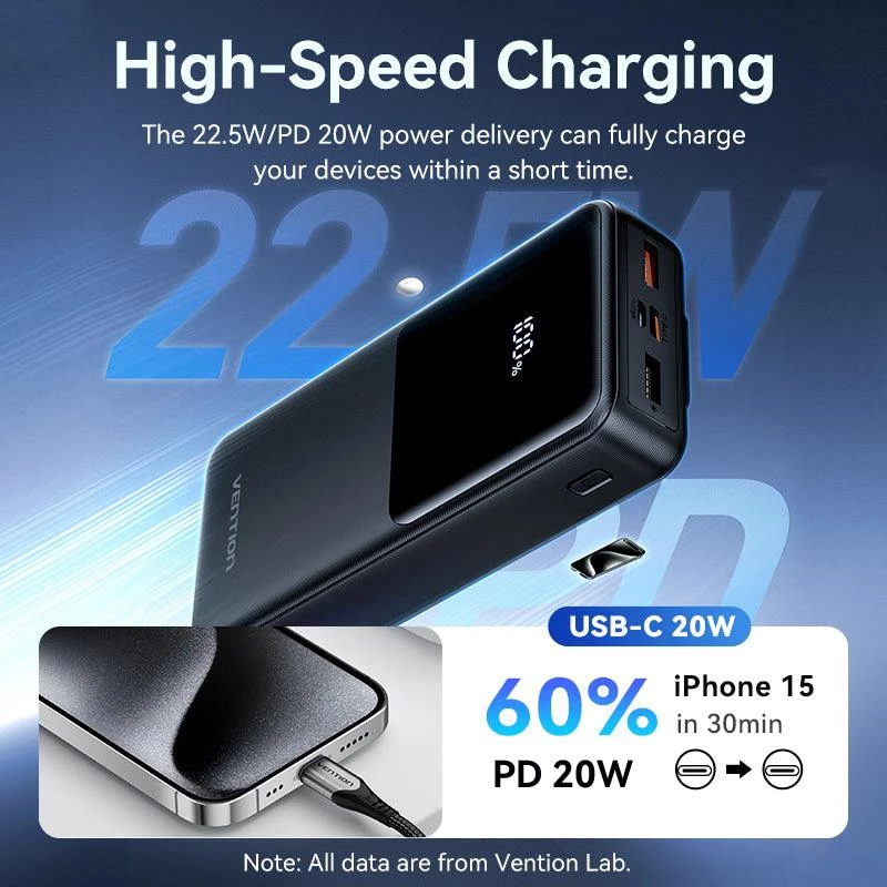 Powerbank USB 20000MAH 22.5W/SCHWARZ musta FHPB0 Vention