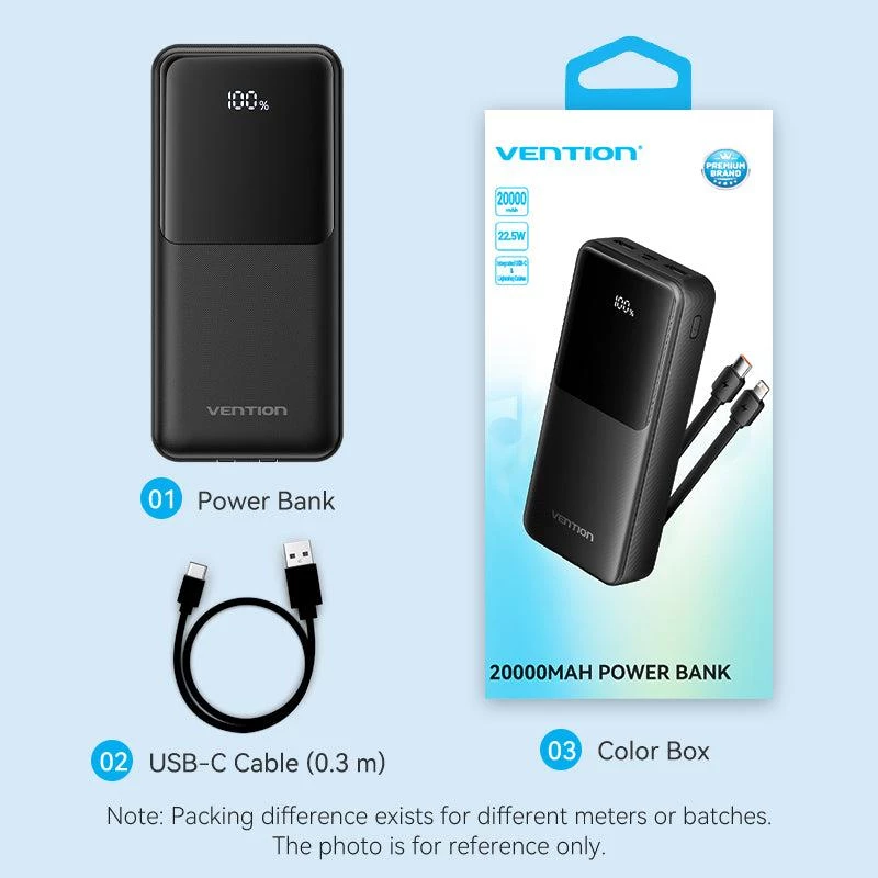 Powerbank USB 20000MAH 22.5W/SCHWARZ musta FHPB0 Vention