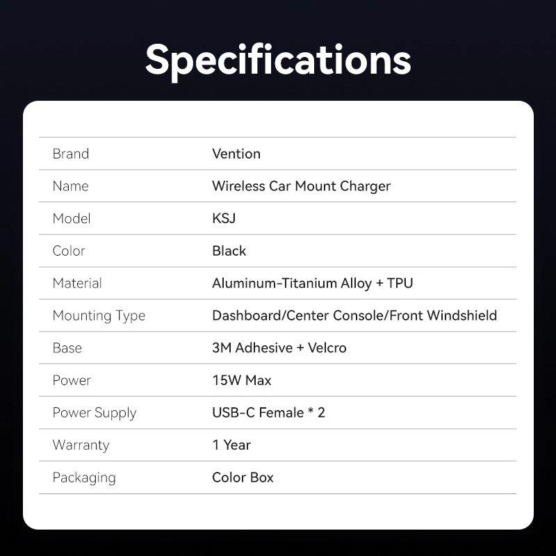 Mobiili autolaturi magneettinen/langaton musta KSJB0 Vention