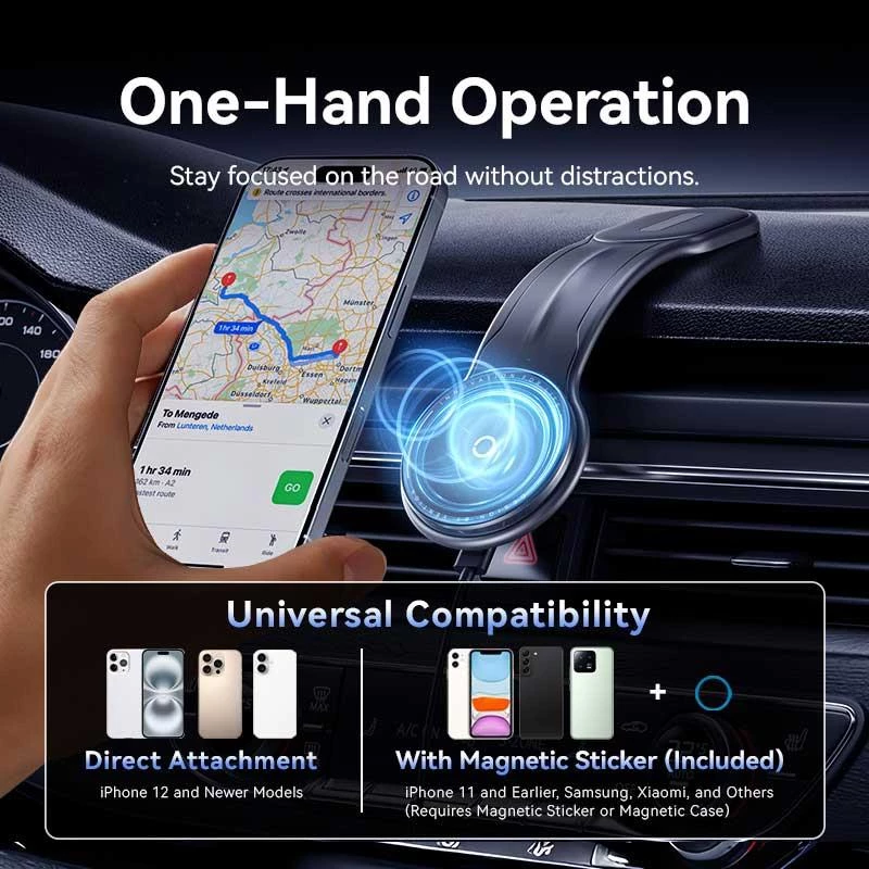 Mobiili autolaturi magneettinen/langaton musta KSJB0 Vention