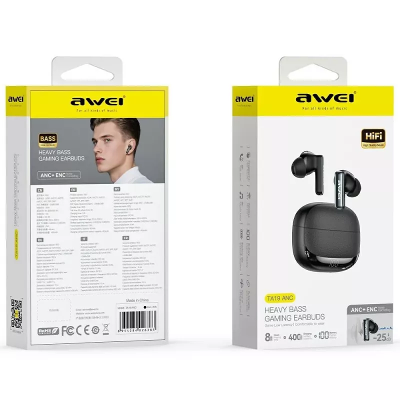 Awei Bluetooth-kuulokkeet malli ANC TA19 TWS aktiivisella melunvaimennuksella, True Wireless Stereo, Bluetooth-yhteys