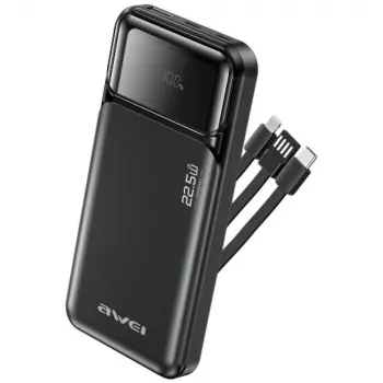 Powerbank Awei PA-91 10000mAh 22,5W PD 2xUSB-C + kaapeli musta