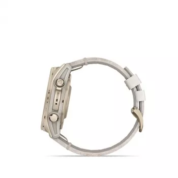 Älykello GARMIN Fenix 8 43 mm, 1,3 tuuman AMOLED 416×416, kosketusnäyttö, Wi‑Fi, GPS, 32 GB, kultainen kotelo, harmaa nahkaranneke