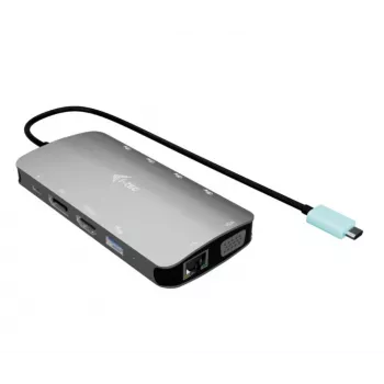 Telakointiasema ITEC i-tec USB-C Metal Nano 3x näyttö (DP, HDMI, VGA) Power Delivery 100 W, 4x USB-A, Gigabit Ethernet