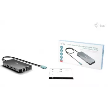 Telakointiasema ITEC i-tec USB-C Metal Nano 3x näyttö (DP, HDMI, VGA) Power Delivery 100 W, 4x USB-A, Gigabit Ethernet