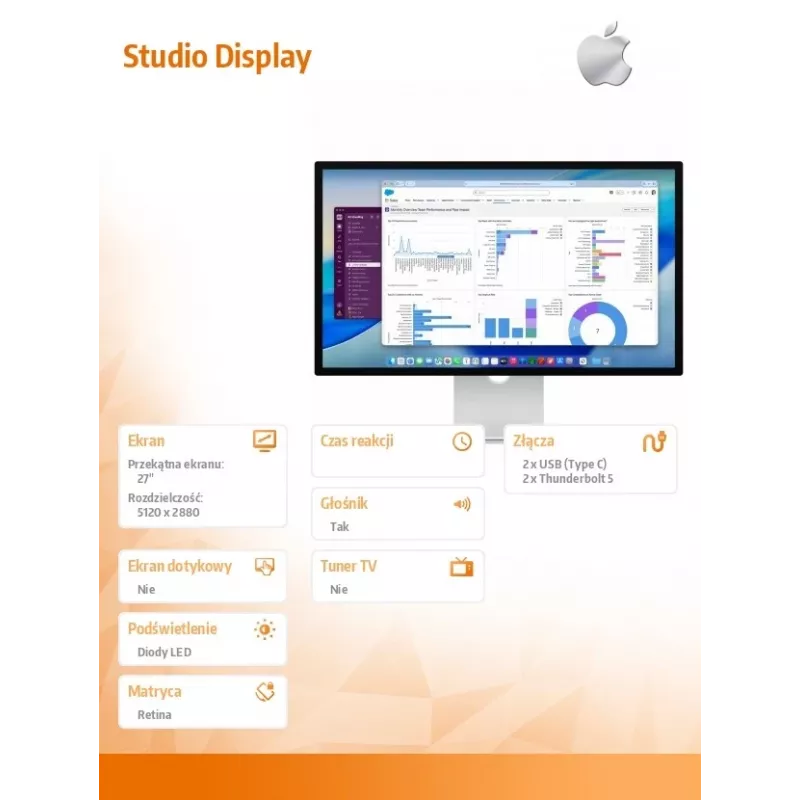 Apple Studio Display -näyttö (vakioglas) kallistettavalla ja korkeussäädettävällä jalustalla