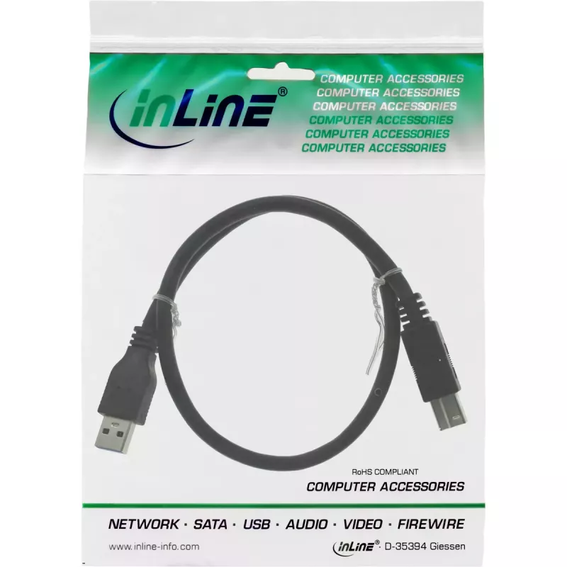 InLine USB 3.2 Gen.1 kaapeli Type-A uros – Type-B uros, 5 Gbit/s, 1,5 m, musta