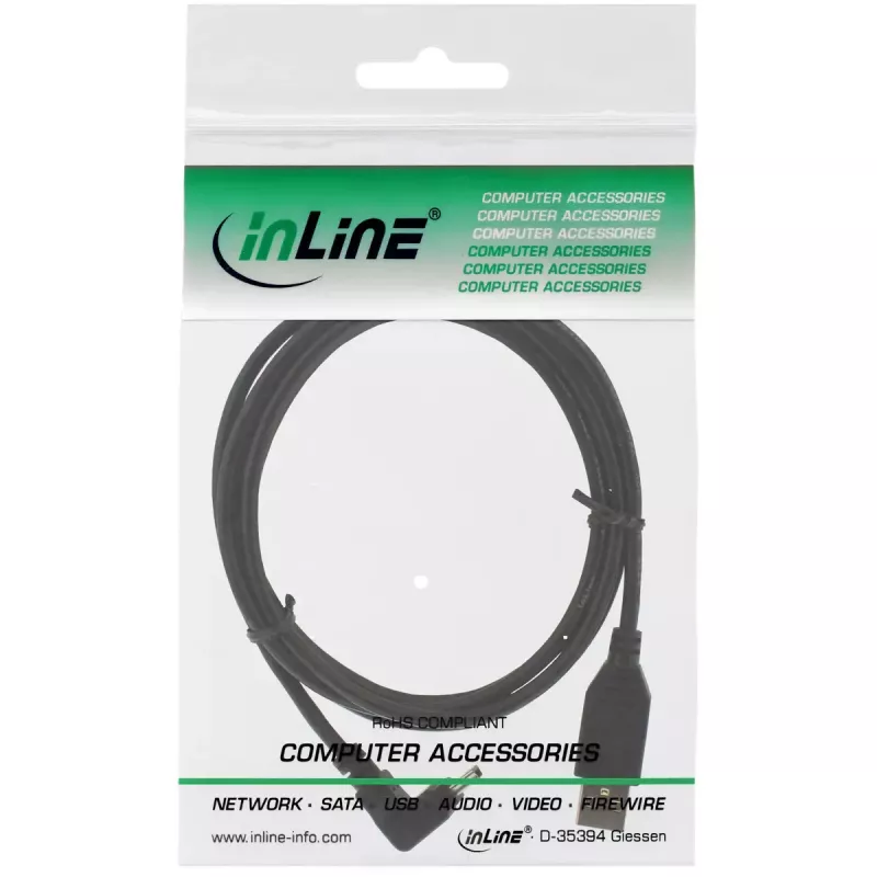 InLine USB 2.0 kaapeli USB A uros – Mini-USB B uros, 90° ylöspäin taivutetut liittimet, 1,5 m, musta
