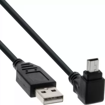 InLine USB 2.0 kaapeli USB A uros – Mini-USB B uros, 90° ylöspäin taivutetut liittimet, 1,5 m, musta