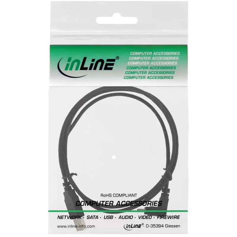 USB Type-A uros / Mini-USB uros 5 Pin kulma 90° musta 0,3m InLine 34203